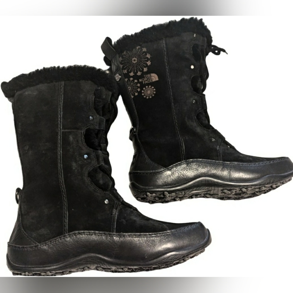 The North Face Abby III Black Suede Round Toe Shearling Winter Boots Women 8